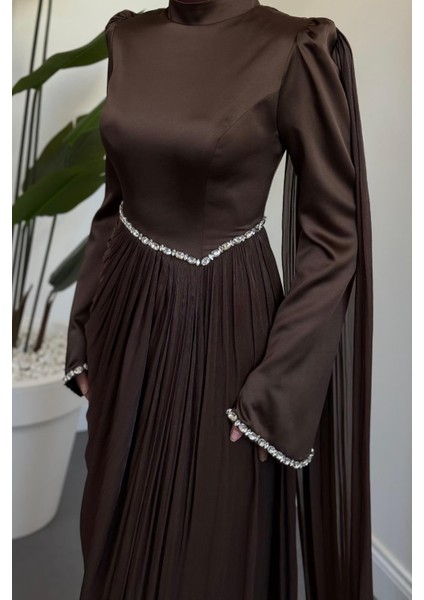 Nuvell Beli ve Kol Ucu Taşlı Abiye Kahverengi fırsatları