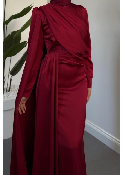 Morley Pelerinli Drapeli Saten Balık Abiye Bordo fırsatları