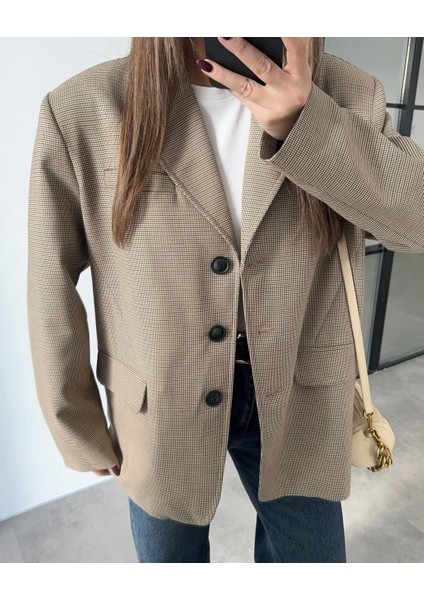 Ekose Oversize Kesim Tasarım Pinterest Muadil Premium Kalite Trend Düğme Detay Business Blazer Ceket fırsatları