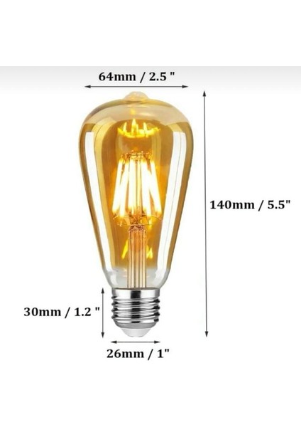 Rustik LED Ampül E27 Duy Armut Tipi ST64 Model 4W