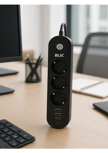 Termal Akım Korumalı 3lü Priz 2-Usb 1-Usbc 2mt Kablo Aç Kapa Anahtar 2500 Watt modelleri