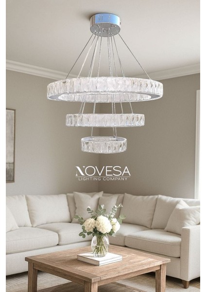 Novesa Kristal Taşlı 3 Halkalı Çember/yuvarlak 3 Renk LED modelleri