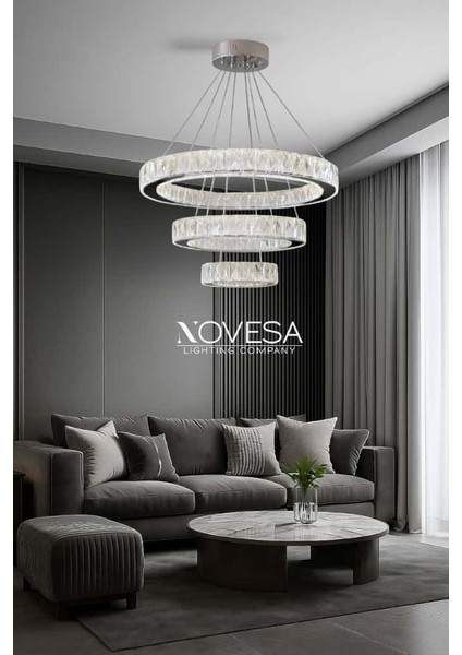 Novesa Kristal Taşlı 3 Halkalı Çember/yuvarlak 3 Renk LED fırsatları