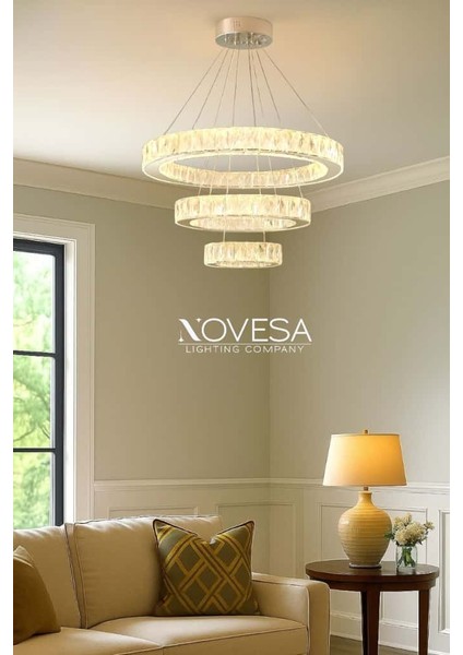 Novesa Kristal Taşlı 3 Halkalı Çember/yuvarlak 3 Renk LED indirimleri
