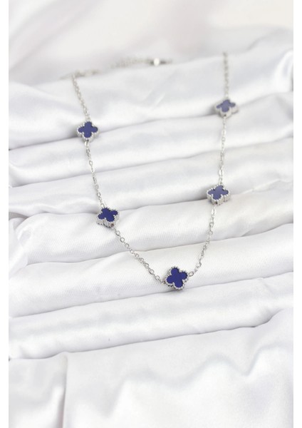 Bfs 316L Çelik Zincir Gümüş Renk Lacivert Baby Boy Yonca Kadın Kolye fiyatları