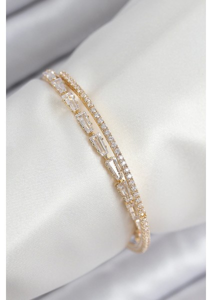 Bfs Pirinç Zirkon Taşlı Su Yolu Model Gold Renk Kadın Bileklik