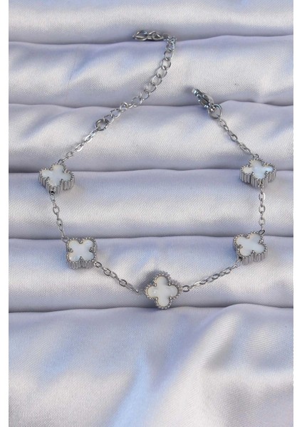 Bfs 316L Çelik Gümüş Renk Sedefli Baby Boy Yonca Model Bileklik