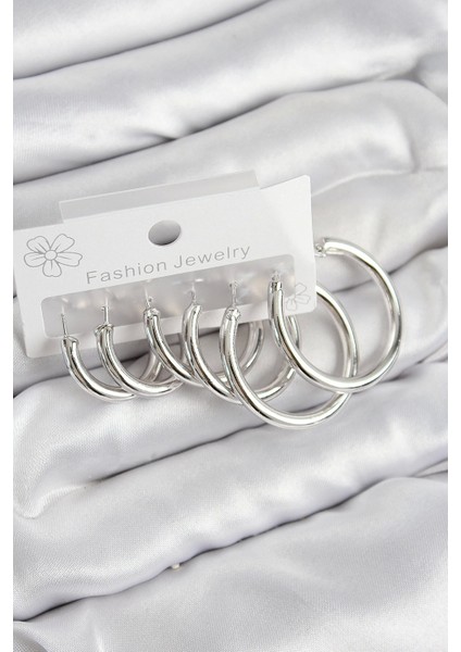 Bfs Pirinç Halka Model Gümüş Renk Kadın Set Küpe