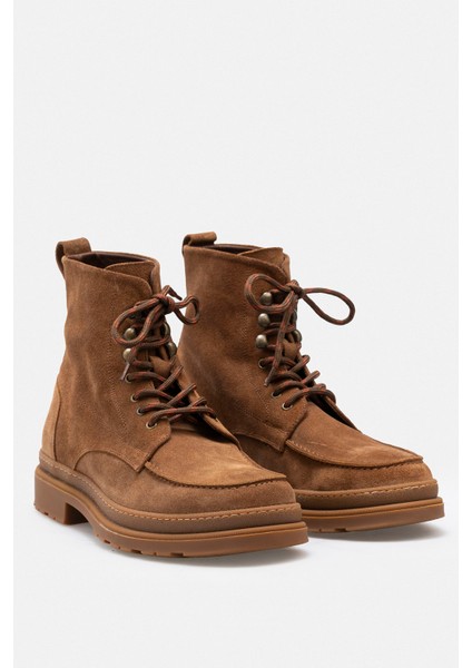 Taba Rengi Bağcıklı Hiker Stili El Yapımı Hakiki Süet Deri Erkek Bot