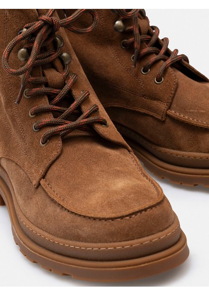 Taba Rengi Bağcıklı Hiker Stili El Yapımı Hakiki Süet Deri Erkek Bot fırsatları