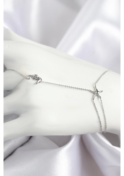 Bfs Pirinç Zirkon Taşlı Deniz Atı ve Yıldız Model Gümüş Renk Şahmeran