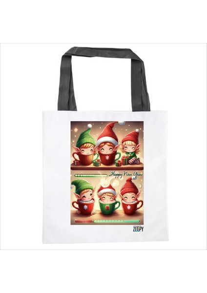 Yılbaşı Tasarım Bez Çanta Alışveriş Çantası Omuz Çantası