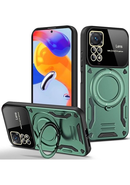 Xiaomi Redmi Note 11 Pro Kılıf Joy Lens Standlı Kapak - Koyu Yeşil