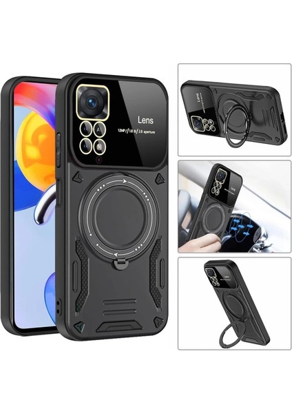 Xiaomi Redmi Note 11 Pro Kılıf Joy Lens Standlı Kapak - Koyu Yeşil modelleri