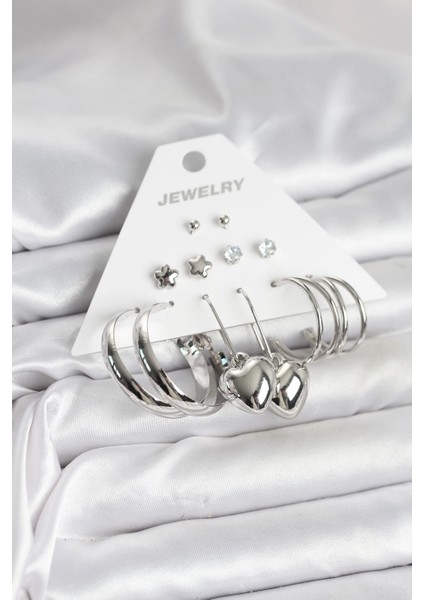 Bfs Pirinç Gümüş Renk 6 Çift Kadın Küpe Seti