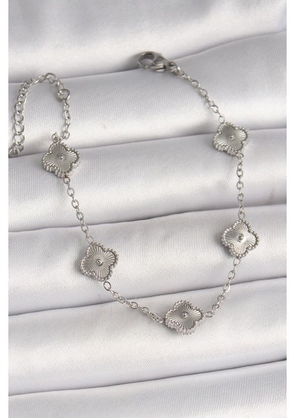 Bfs 316L Çelik Gümüş Renk Işlemeli Baby Boy Yonca Model Kadın Bileklik