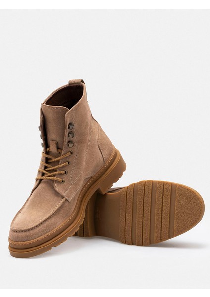 Kum Beji Rengi Bağcıklı Hiker Stili El Yapımı Hakiki Süet Deri Erkek Bot modelleri