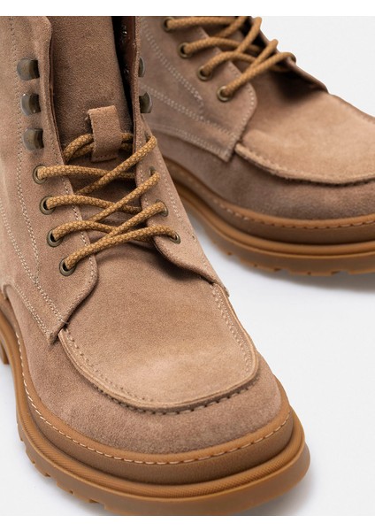 Kum Beji Rengi Bağcıklı Hiker Stili El Yapımı Hakiki Süet Deri Erkek Bot fırsatları