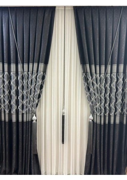 Pano Fon Perde Teymur Siyah-Gri Tek Kanat Aksesuar Hariç