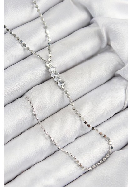 Bfs Pirinç Zirkon Taşlı Ezme Zincirli Model Gümüş Renk Y Kolye