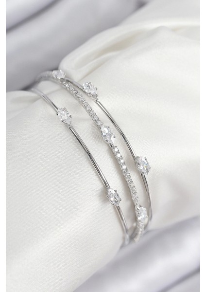 Bfs Pirinç Zirkon Taşlı Su Yolu Model Gümüş Renk Kadın Bileklik