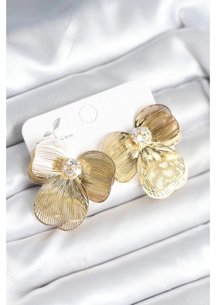 Bfs Çiçek Model Gold Renk Pirinç Kadın Küpe