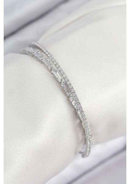 Bfs Pirinç Zirkon Taşlı Su Yolu Model Gümüş Renk Kadın Bileklik