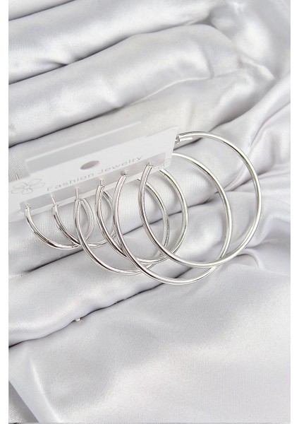 Bfs Pirinç Halka Model Gümüş Renk Kadın Set Küpe