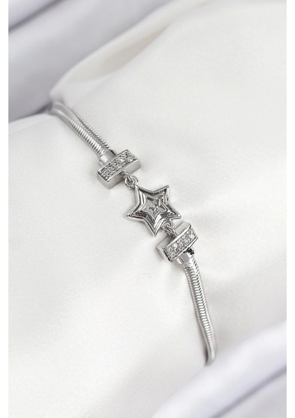 Bfs Pirinç Zirkon Taşlı Yıldız Model Gümüş Renk Kadın Bileklik