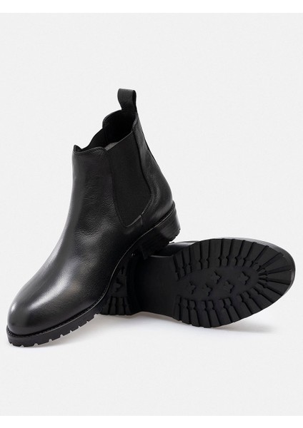 Erkek Siyah Hakiki Deri El Işçiliği Yanı Lastikli Tırtıklı Taban Chelsea Bot modelleri