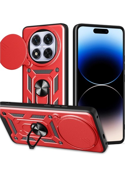 Xiaomi Redmi Note 14 Pro Plus Kılıf Pars Lens Yüzüklü Silikon - Kırmızı