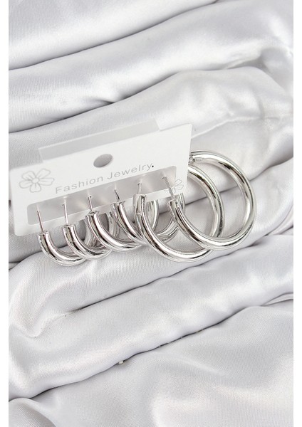 Bfs Pirinç Halka Model Gümüş Renk Kadın Set Küpe