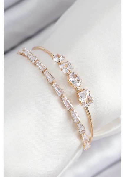 Bfs Pirinç Zirkon Taşlı Su Yolu Model Gold Renk Kadın Bileklik