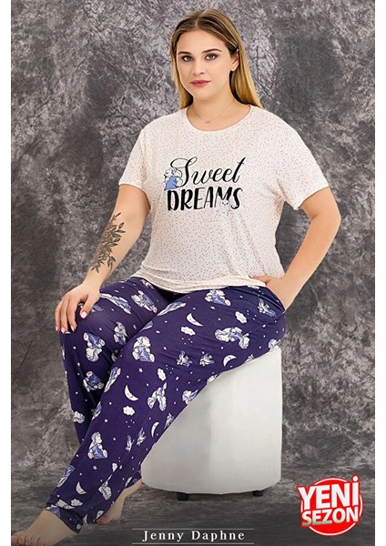 Lady Büyük Beden Gece Desenli Kısa Kollu Pijama Takımı