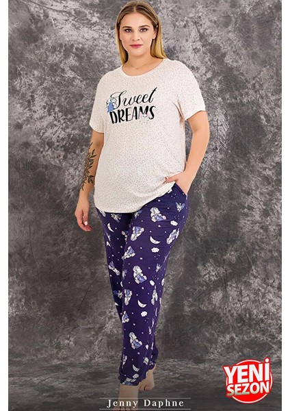 Lady Büyük Beden Gece Desenli Kısa Kollu Pijama Takımı modelleri