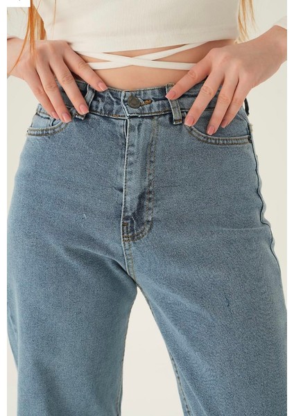 Kot Pantolon Yüksek Bel Bol Paça Jean Buzkar modelleri