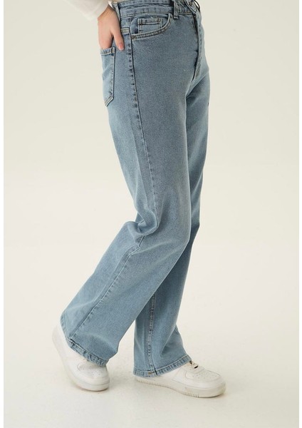 Kot Pantolon Yüksek Bel Bol Paça Jean Buzkar fırsatları