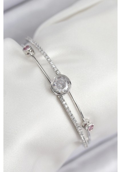 Bfs Pirinç Zirkon Taşlı Pırlanta Model Gümüş Renk Kadın Bileklik
