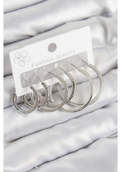 Bfs Pirinç Halka Model Gümüş Renk Kadın Set Küpe