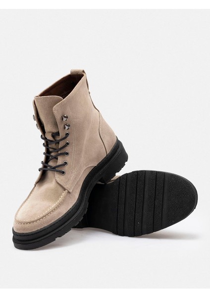 Bej Rengi Bağcıklı Hiker Stili El Yapımı Hakiki Süet Deri Erkek Bot modelleri