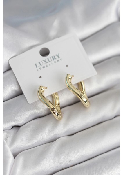 Bfs Gold Renk Eğik Halka Model Pirinç Kadın Küpe