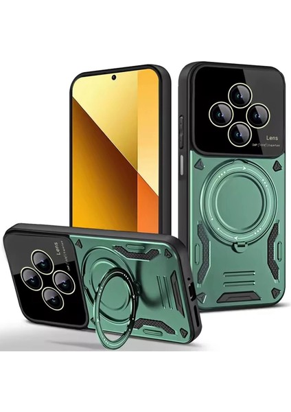 Xiaomi Redmi 14C Kılıf Joy Lens Standlı Kapak - Koyu Yeşil