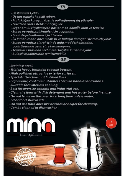 Damla Orta Boy Paslanmaz Çelik Çaydanlık Takımı 1.00L – 1.80L modelleri