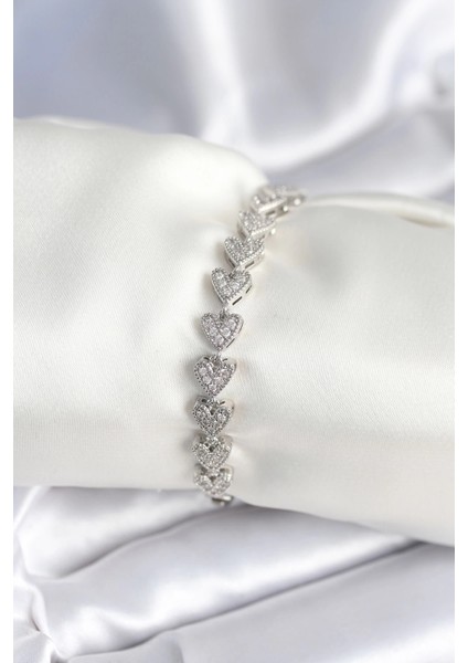 Bfs Pirinç Gümüş Renk Kalp Model Kadın Bileklik