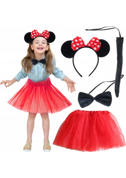 - Minnie Mouse Kostüm Seti - Etek, Taç, Kuyruk, Papyon