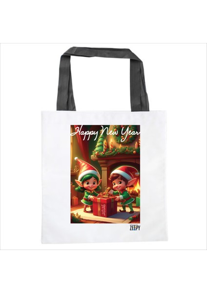 Yılbaşı Tasarım Bez Çanta Alışveriş Çantası Omuz Çantası