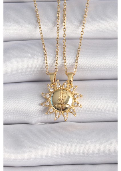 Bfs 316L Çelik Gold Renk Zirkon Taşlı Güneş Model Işleme Yazı Detay Arkadaş Kolyesi fiyatları