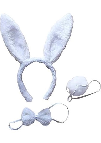 - Tavşan Kostüm Seti Taç Papyon Kuyruk Beyaz Renk