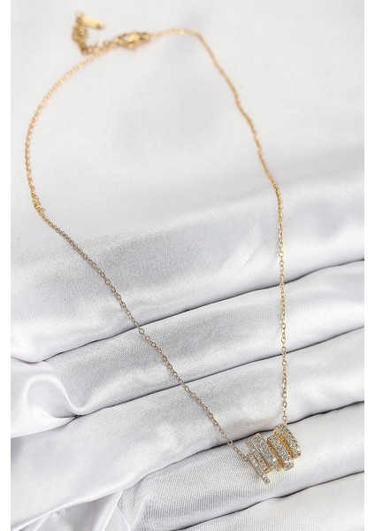 Bfs 316L Çelik Zirkon Taşlı Sarmal Model Gold Renk Kadın Kolye fiyatları