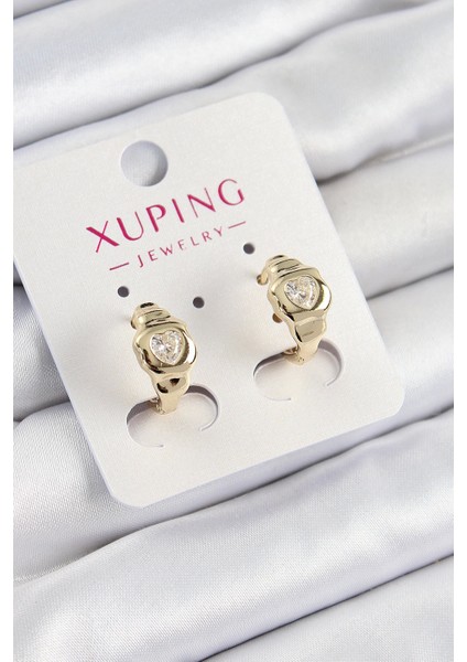 Bfs Xuping Zirkon Taşlı Kalp Model Gold Renk Kadın Küpe